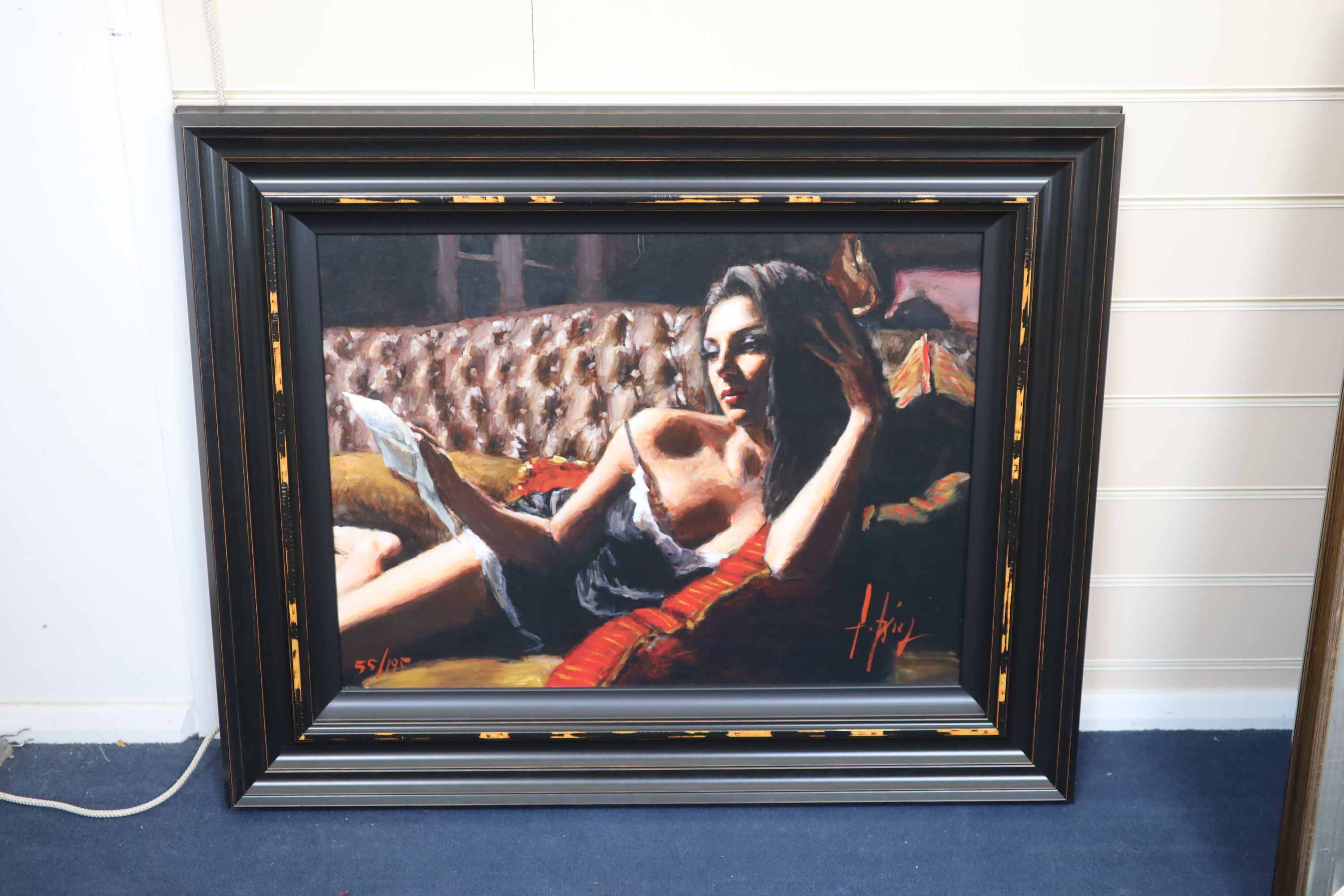 Fabian Perez, hand embellished giclee canvas, Saba with letter IV, 55/195, with COA, 45 x 60cm.